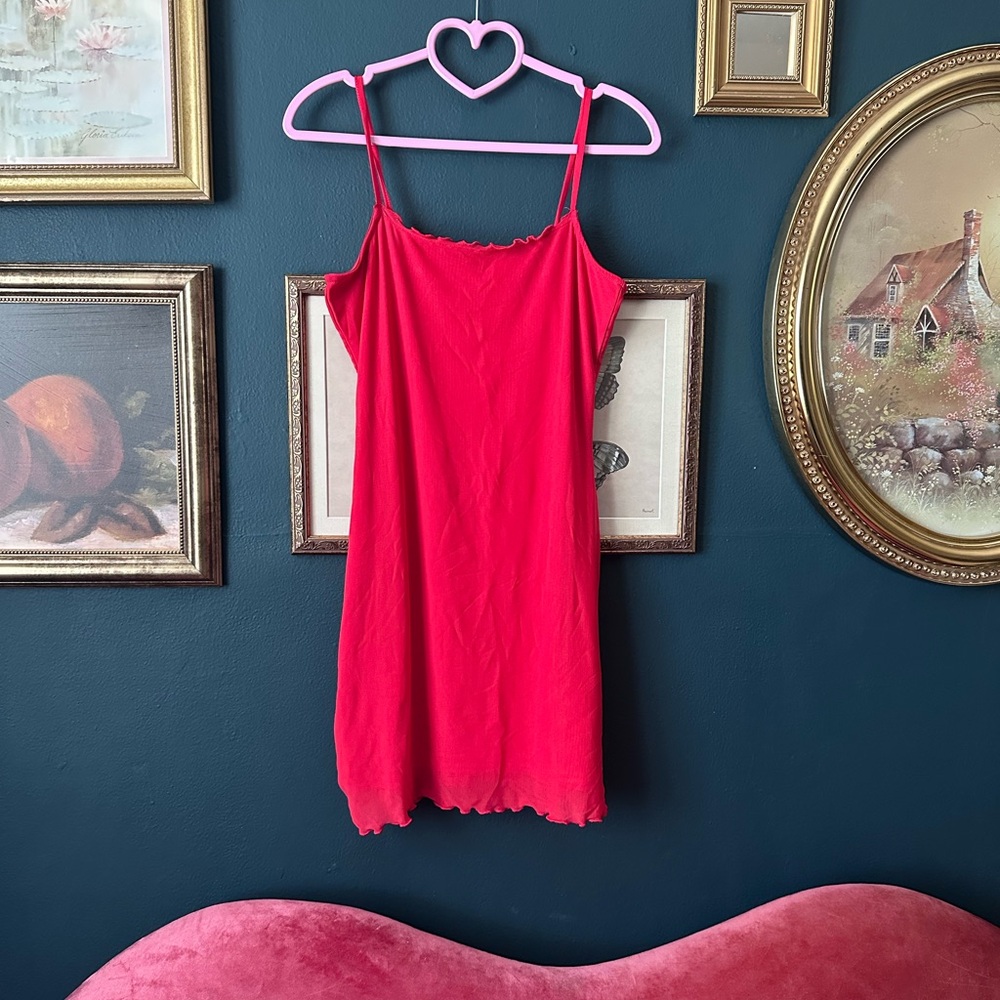 Red slip dress